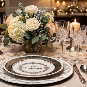 25th Anniversary Gift Set – Vintage Plate & Crystal Glasses in Gift Box